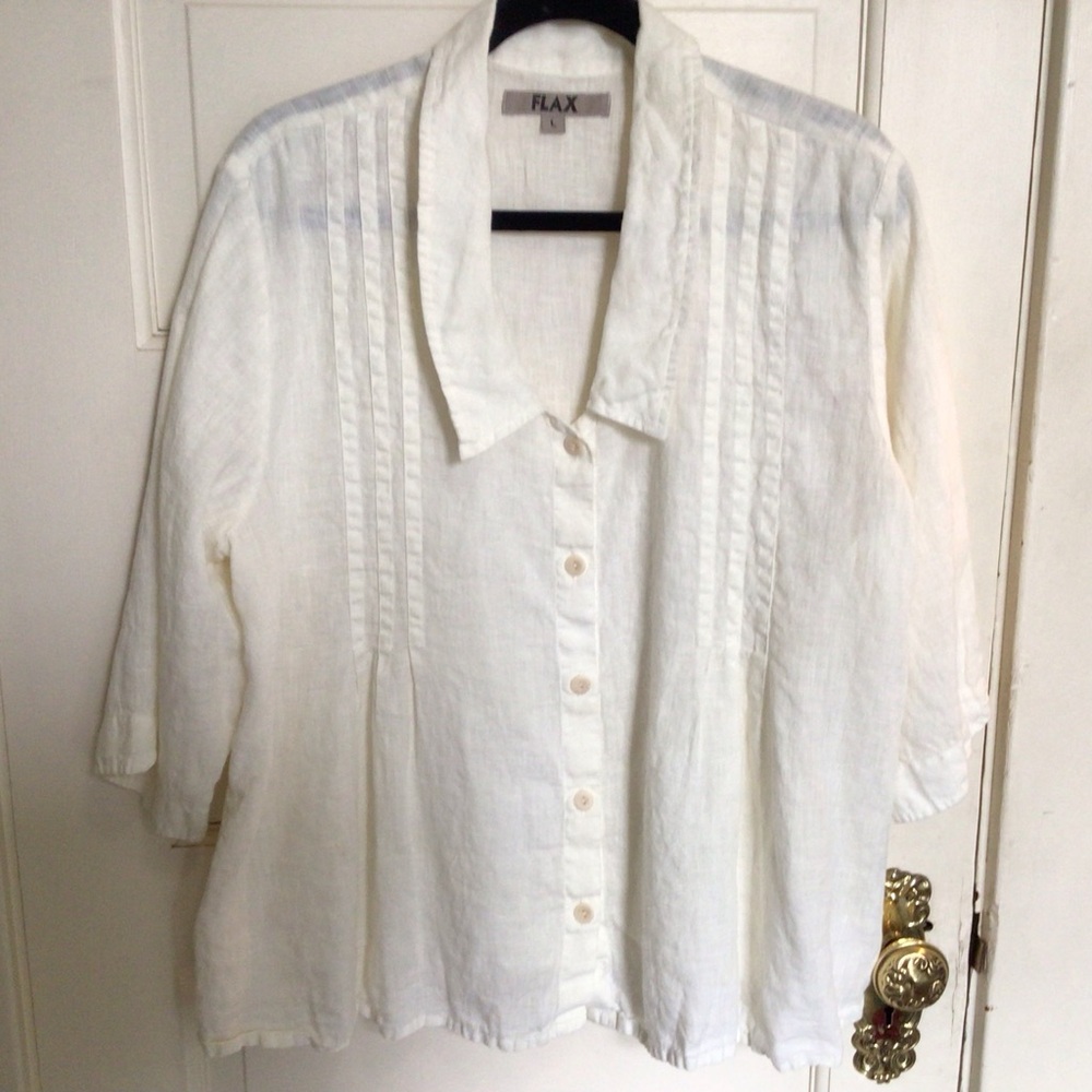 Flax Women's Linen Cream Button Front Relaxed Fit Shirt